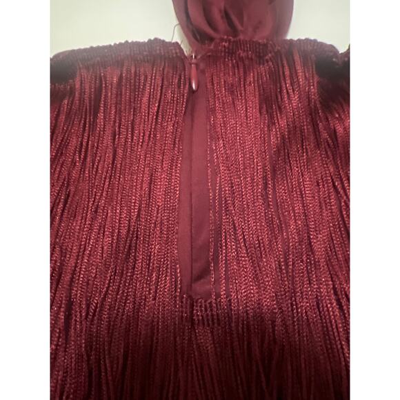 Deep V-Neck Cross Back Fringed Skirt Romper Jumpsuit Burgandy Size L - Picture 13 of 16